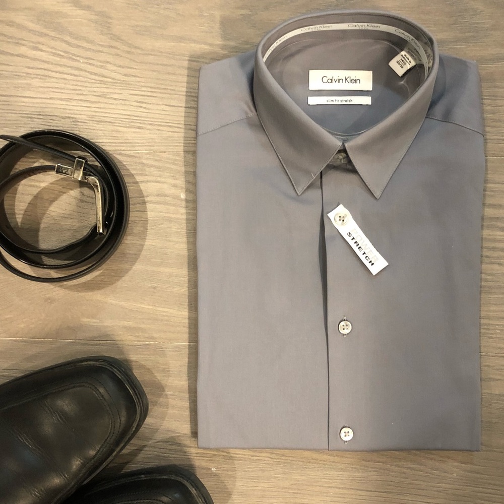 CALVIN KLEIN NWT Mens Slim Fit Stretch Gray Shirt